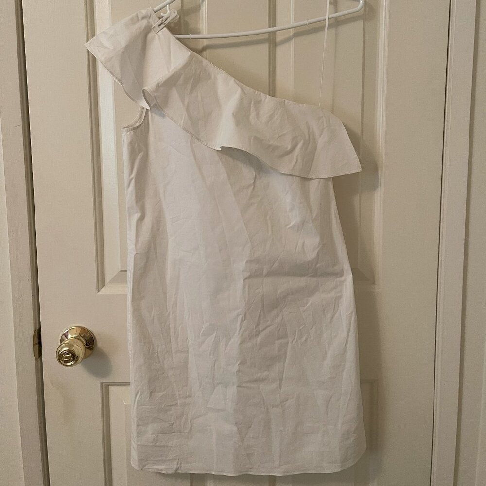 Theory Alexandra One Shoulder Cotton Ruffle Dress Size 2